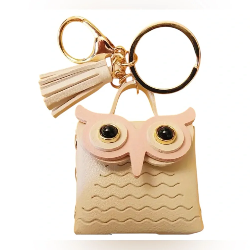 NEW! SMALL LIGHT COFFEE OWL BAG CHARM KEYCHAIN